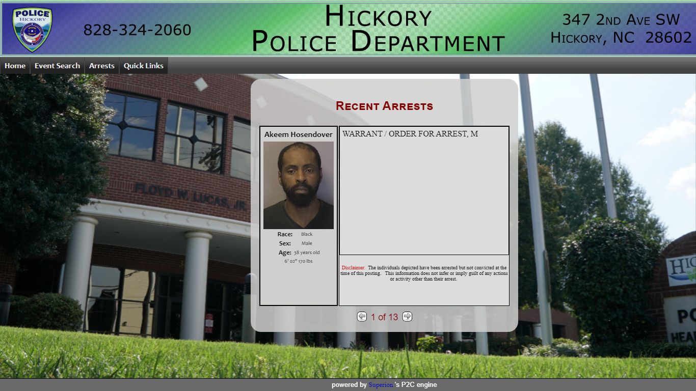 Hickory Police Department P2C - provided by OSSI